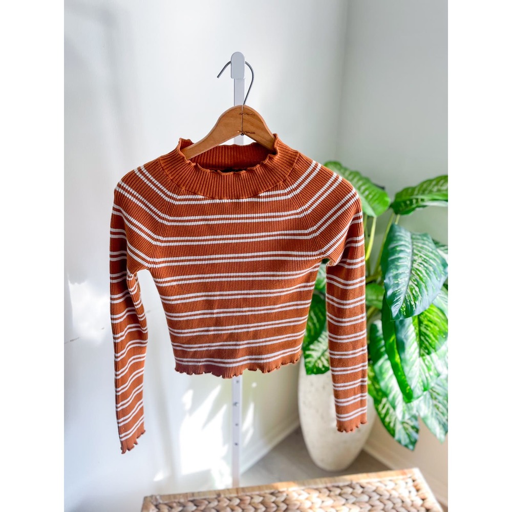 Kendall & Kylie Ribbed Stripe Top Burnt Orange 90s Small